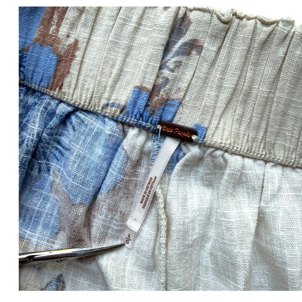 Free People Day's End Linen Floral Pull On Wide Leg Pants Size Large - Picture 5 of 7